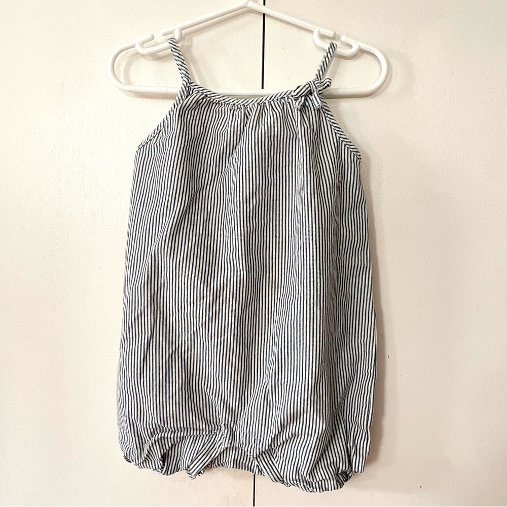 Baby Gap 18-24m romper blue and white stripe bow detail spaghetti straps baby
